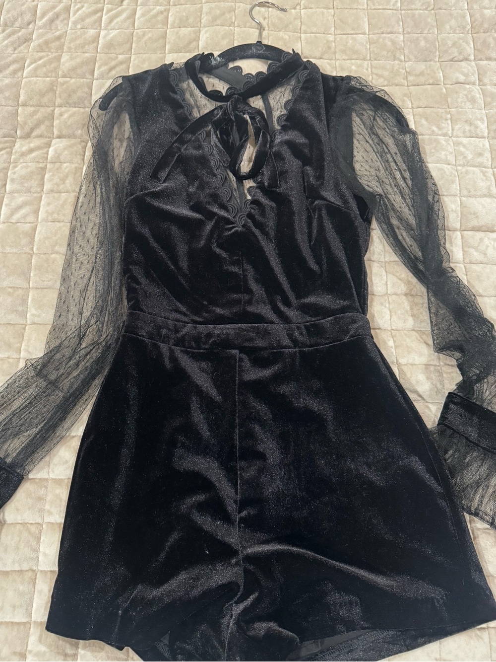 VICI Endless Rose Black Velvet Long-Sleeve Romper Dress